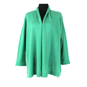 White + Warren Cashmere Cardigan Green Knit Open Front Bracelet Sleeves Size L